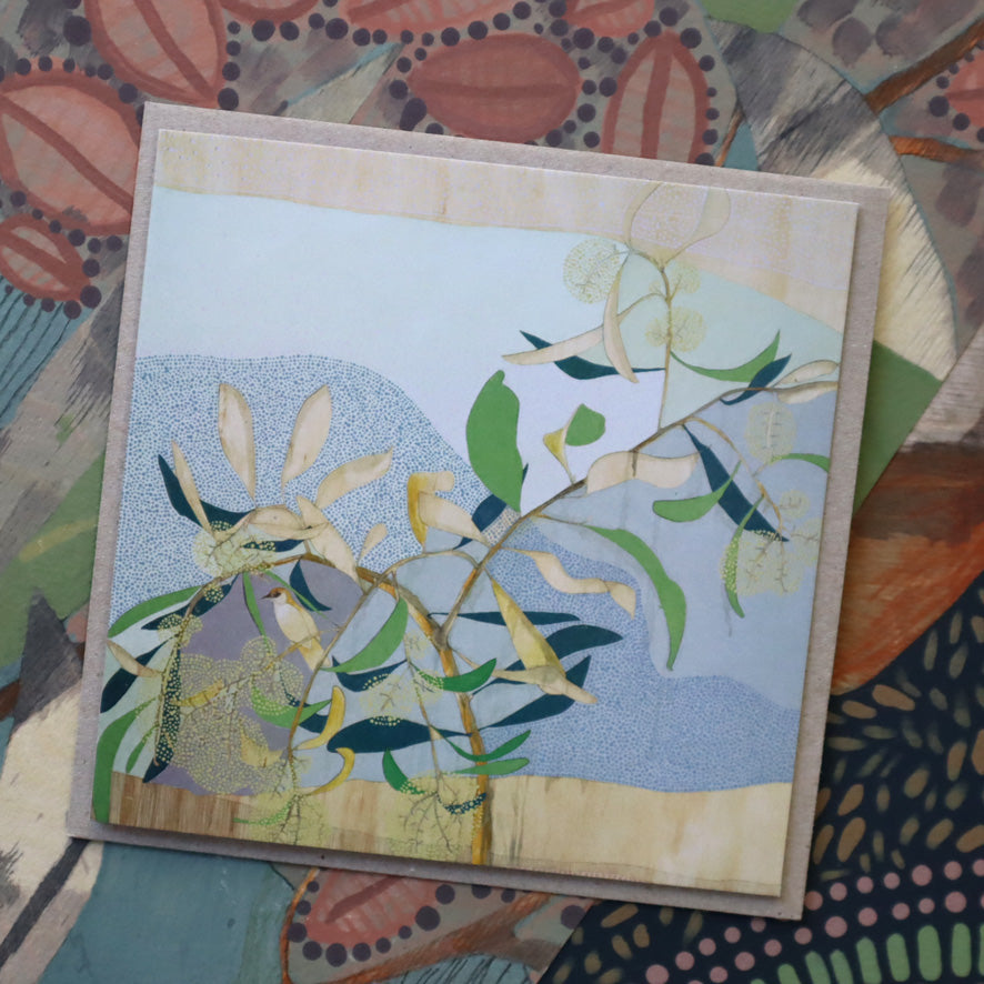 i awoke and at times birds fled - eucalyptus and warbler | card
