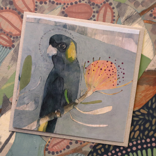 black cockatoo and protea (3) - card