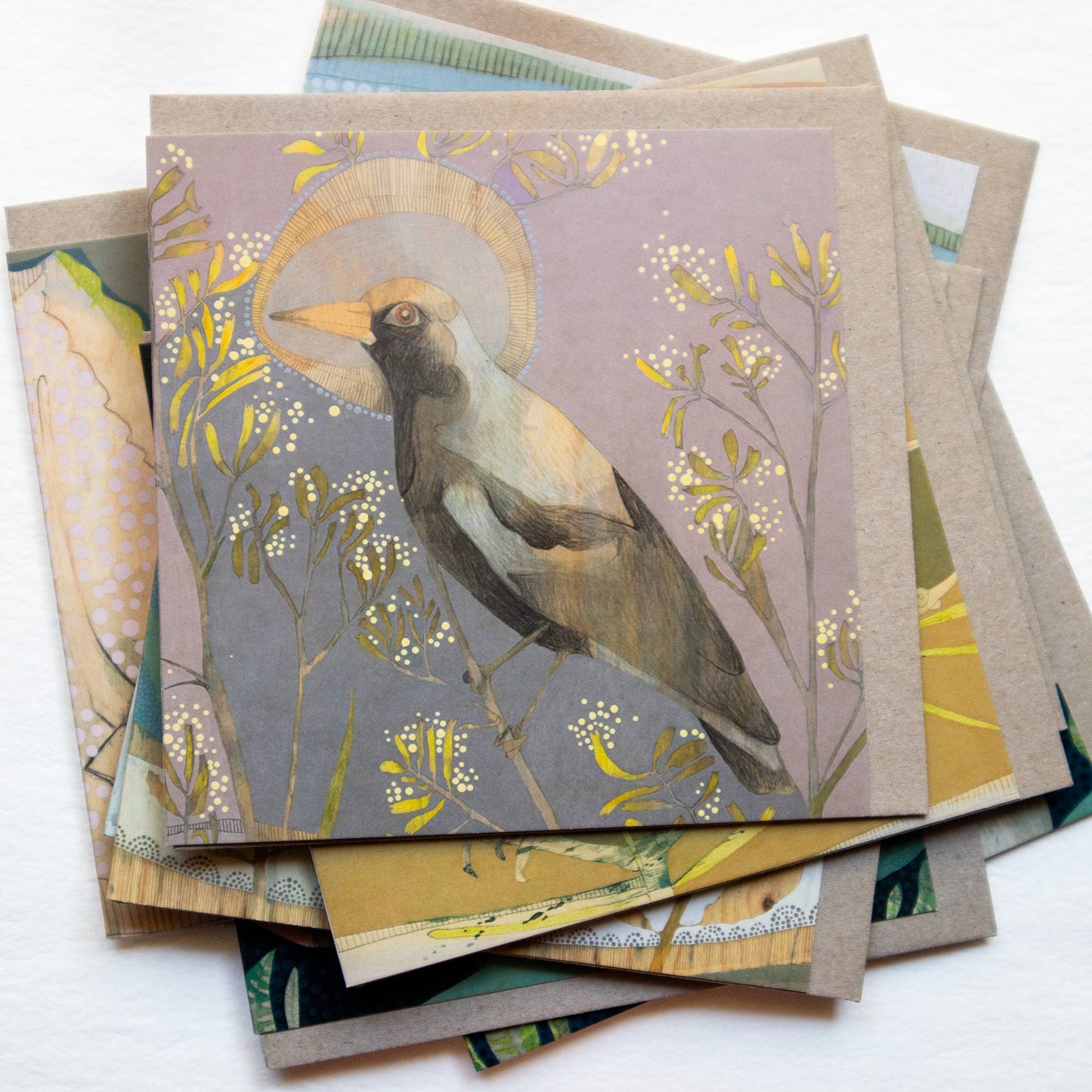Winter, Magpie and Yellow Kangaroo Paw - Card