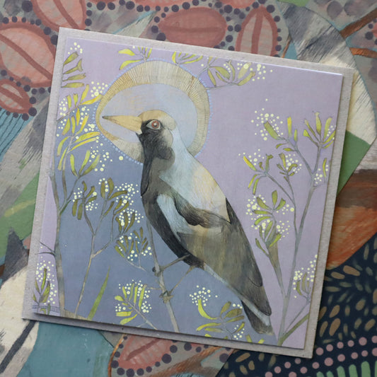 winter | magpie and yellow kangaroo paw | card