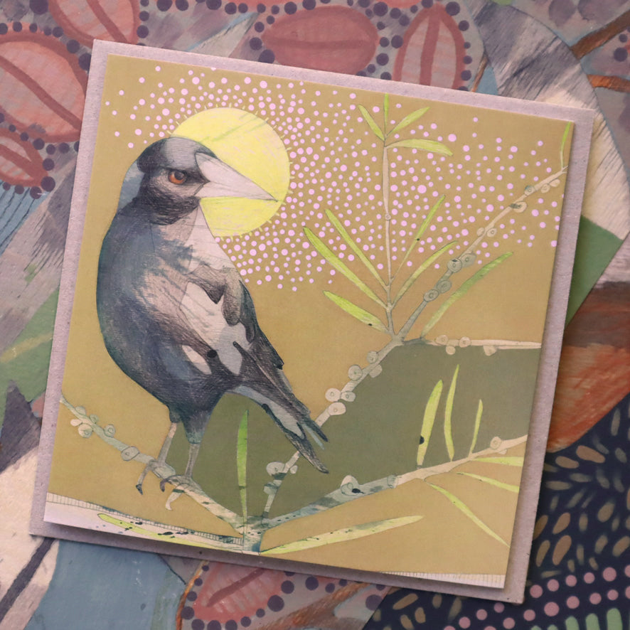 magpie and bottlebrush - card