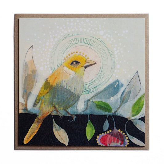 White Plumed Honeyeater and Silver Princess Eucalyptus - Card