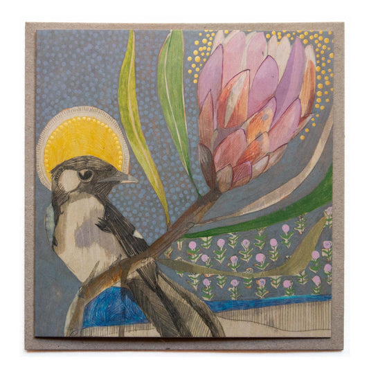 Willie Wagtail and Protea - Card