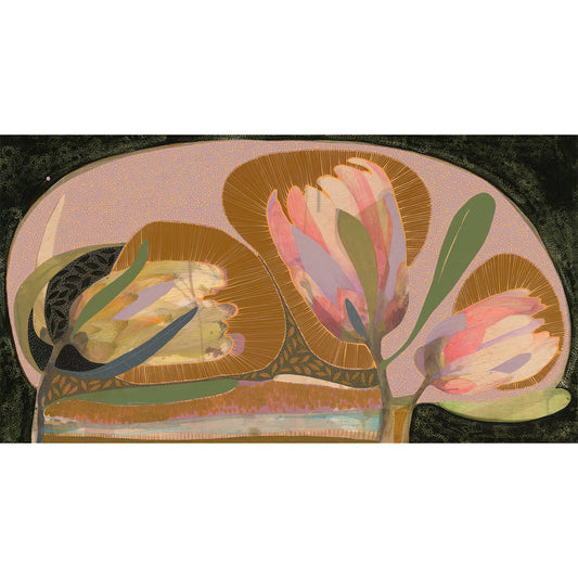 Dreams on the Wind - Golden Hawk and Pink Ice Protea - Painting