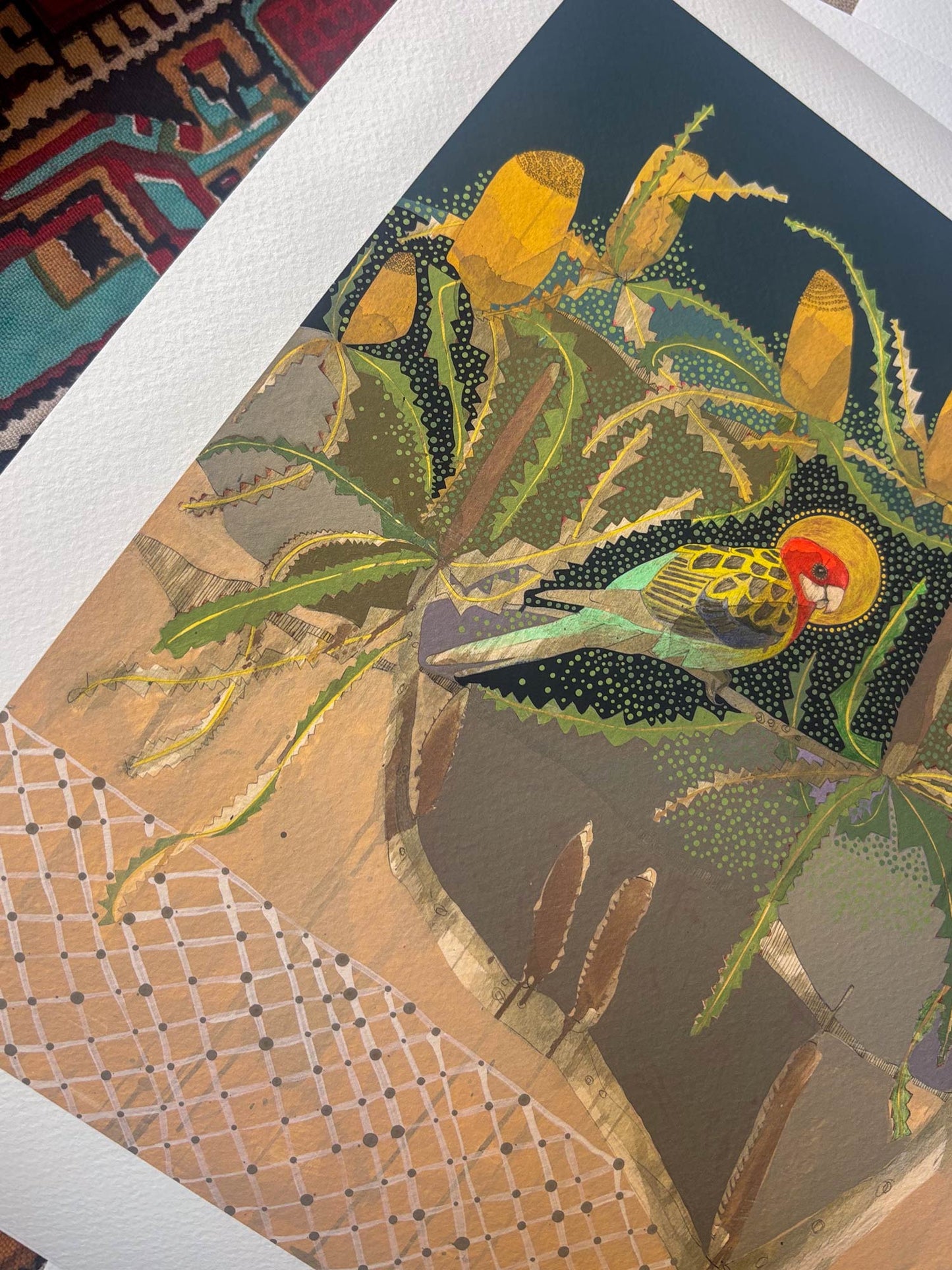 Drifting Away Down Palmer Street, Eastern Rosella and Orange Banksia - Edition Print