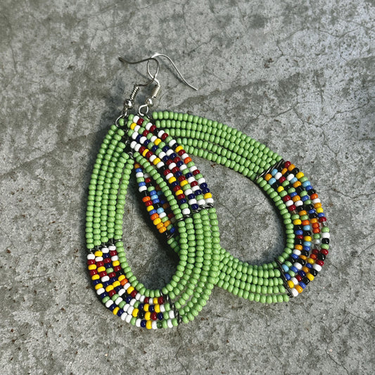 grass green/multi quartered 💧 teardrop earrings - zambia