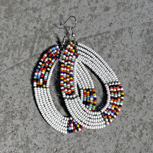 ivory/multi quartered💧 teardrop earrings - zambia