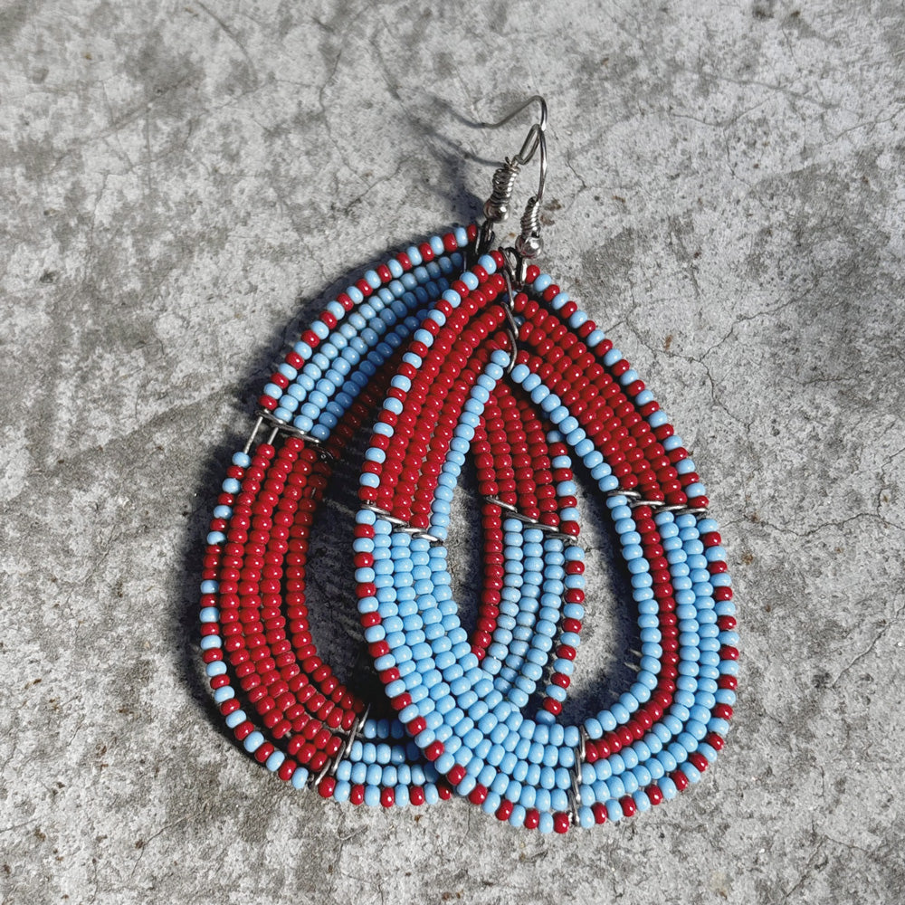 scarlet/turquoise 💧 teardrop earrings - zambia