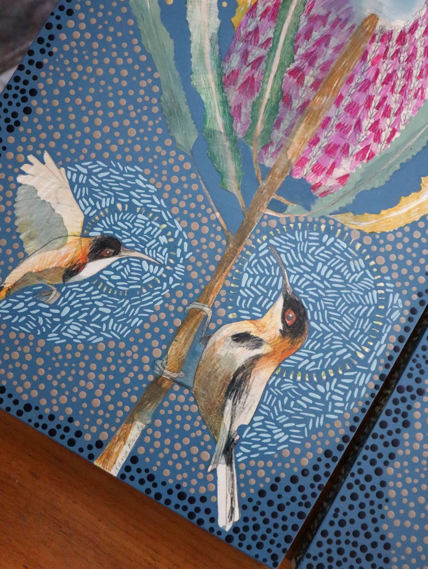 The Heart of Happiness - Eastern Spinebill and Banksia Menziesii Painting