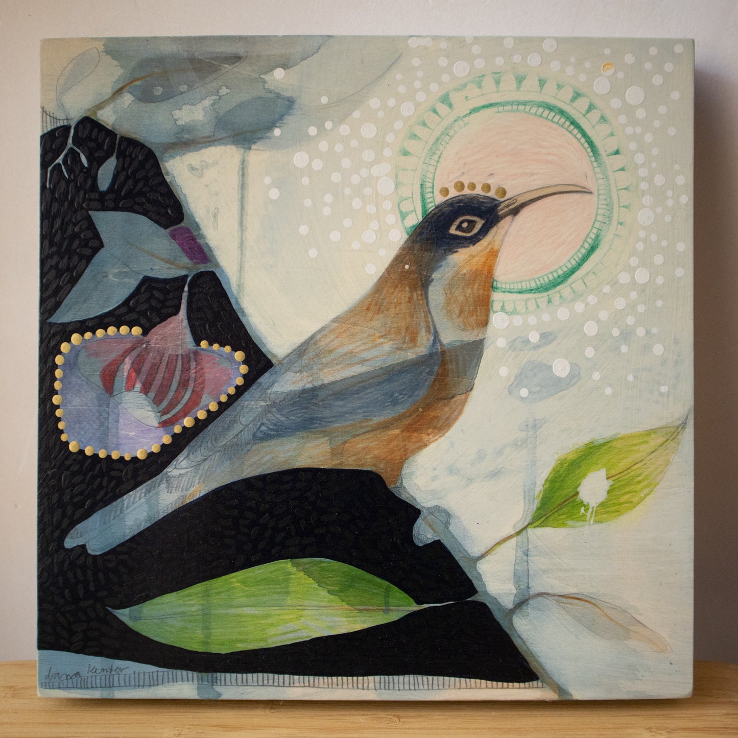 Eastern Spinebill and Silver Princess Eucalyptus - Painting