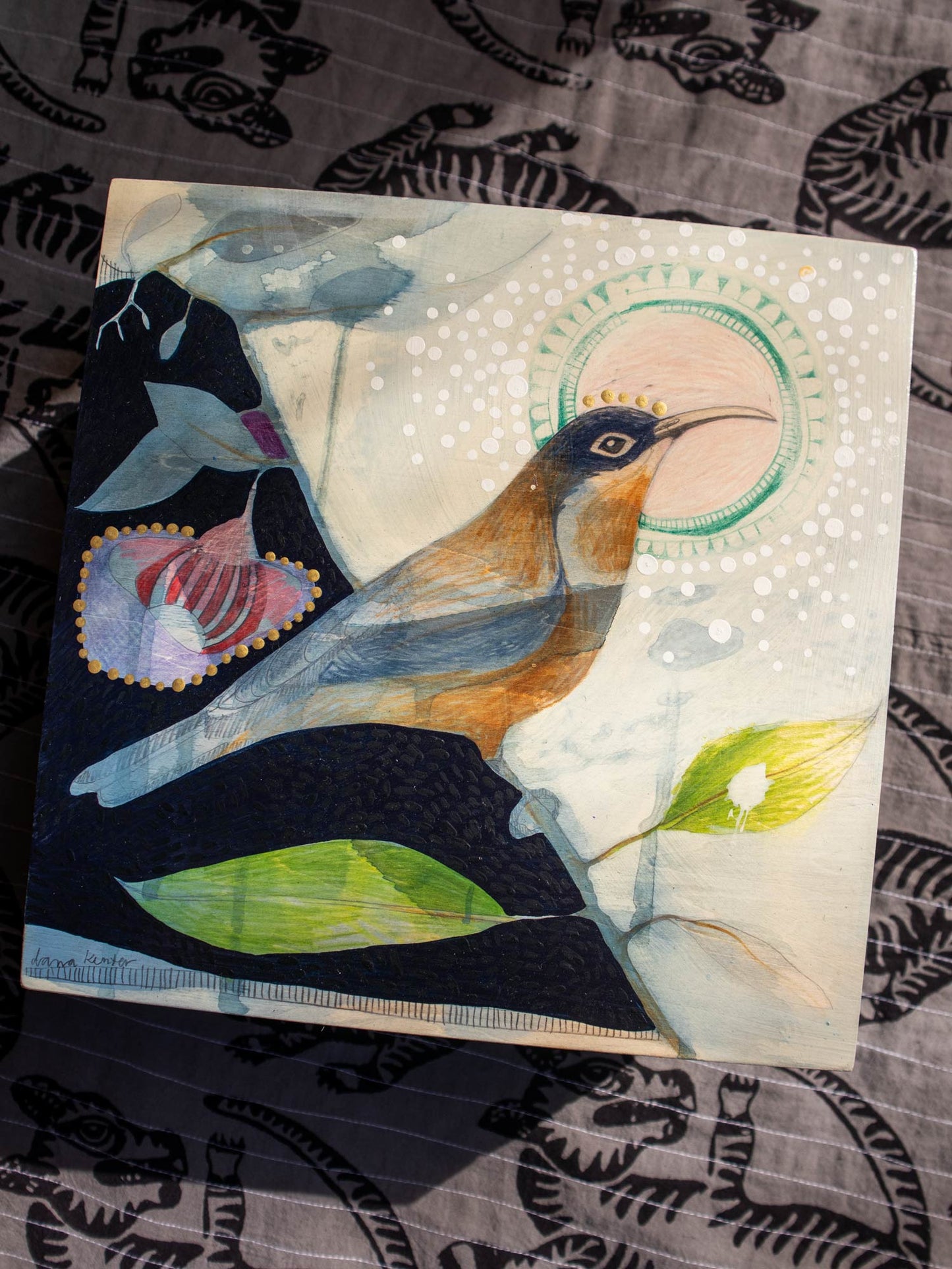 Eastern Spinebill and Silver Princess Eucalyptus - Painting