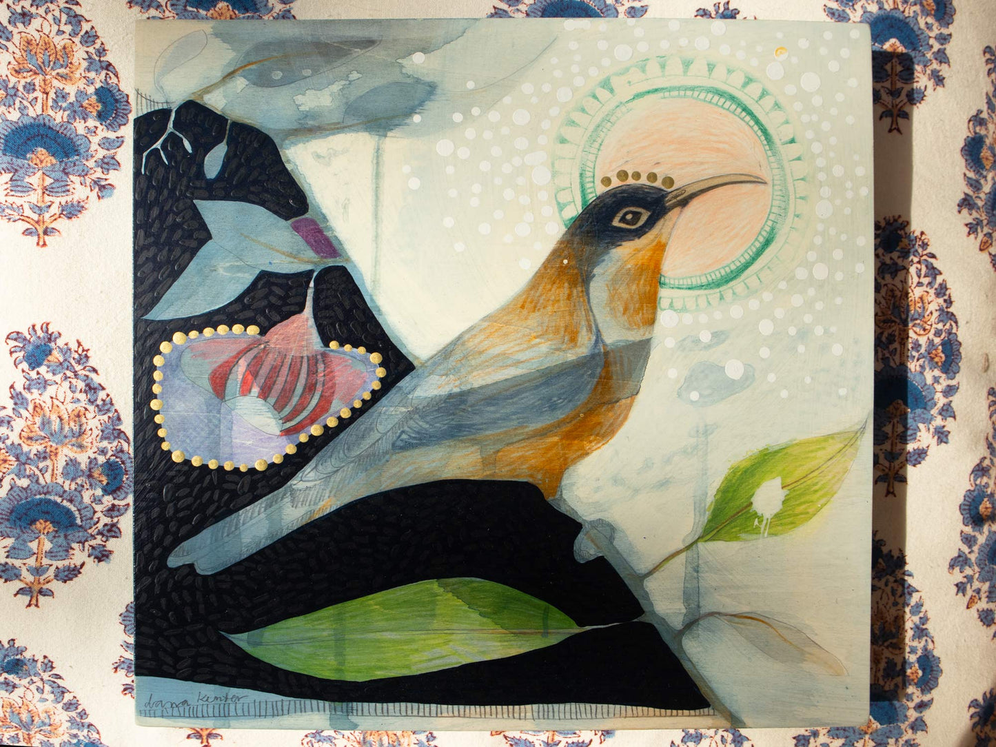 Eastern Spinebill and Silver Princess Eucalyptus - Painting
