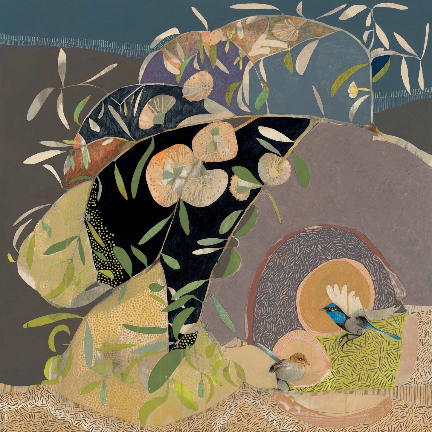 Gentle Growth, Blue Wren and Eucalyptus - Edition Print