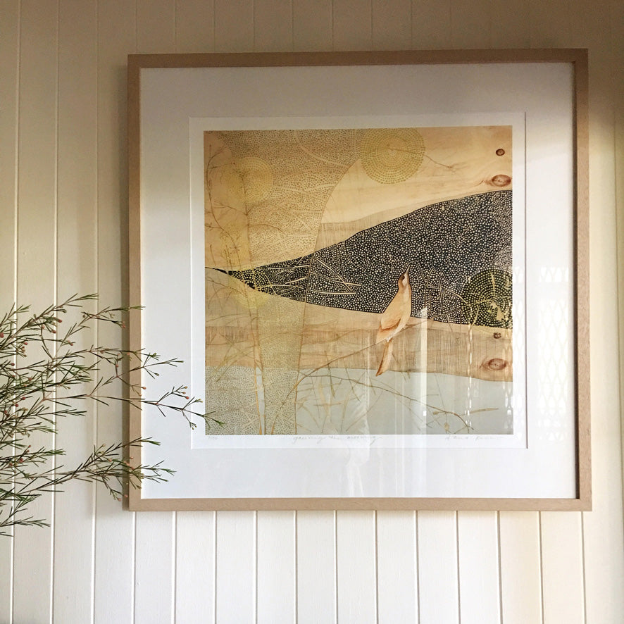 greeting the morning, wattle and wattle bird - edition print