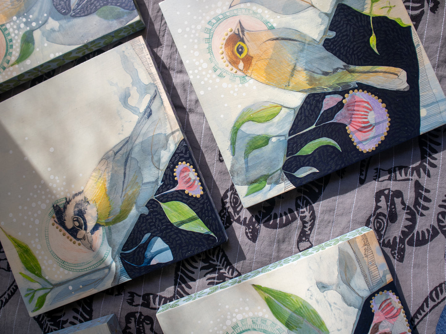 Striated Pardalote and Silver Princess Eucalyptus - Painting