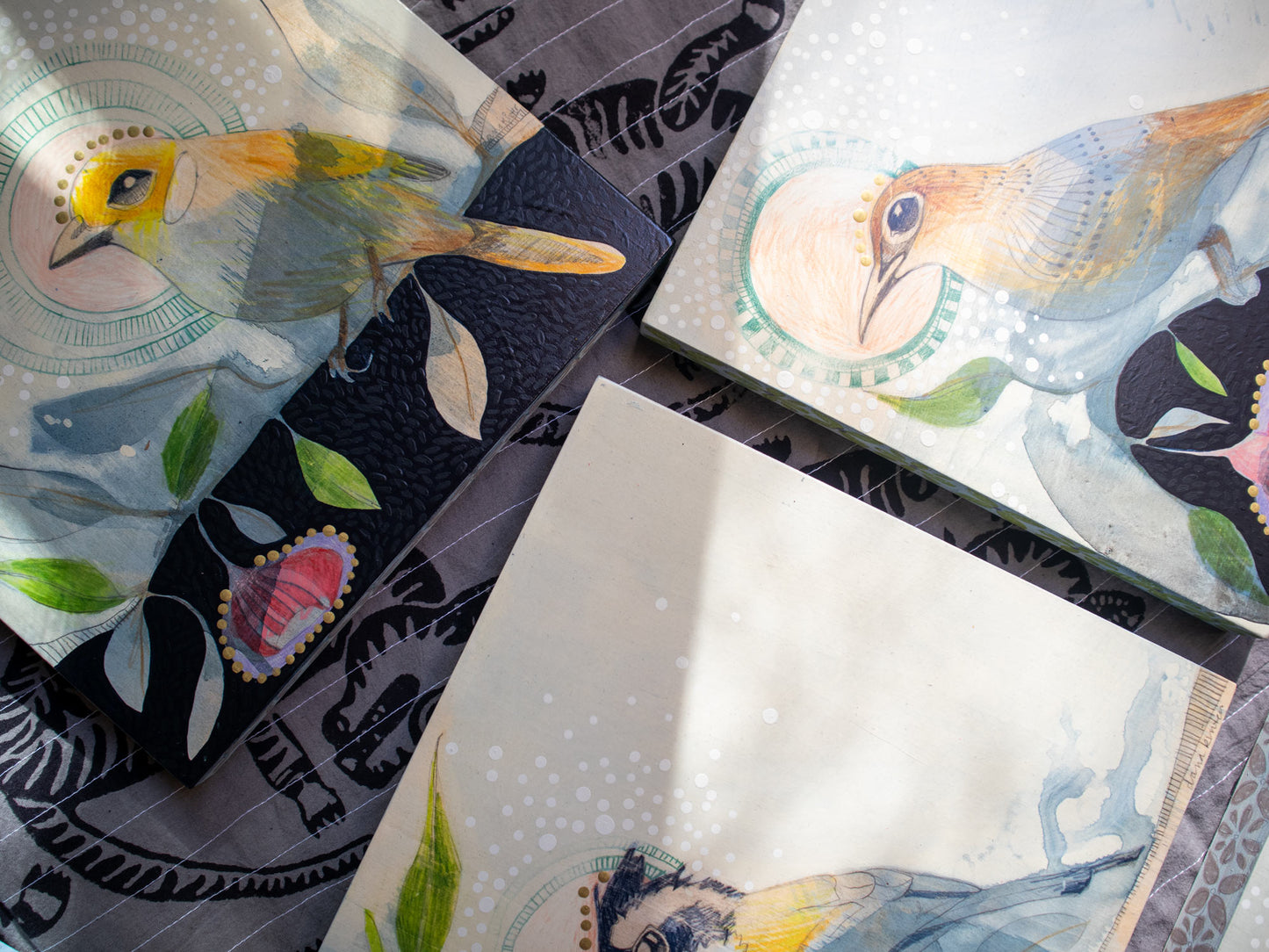 White Plumed Honeyeater and Silver Princess Eucalyptus - Painting