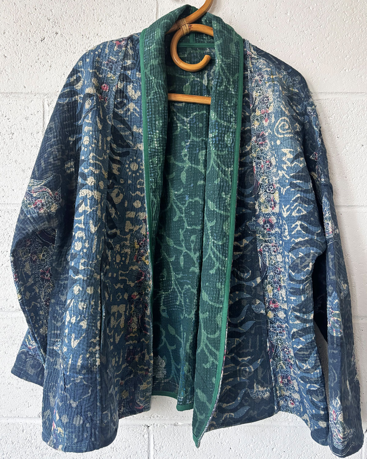 peacock green and blue 🦚 kantha jacket - jaipur