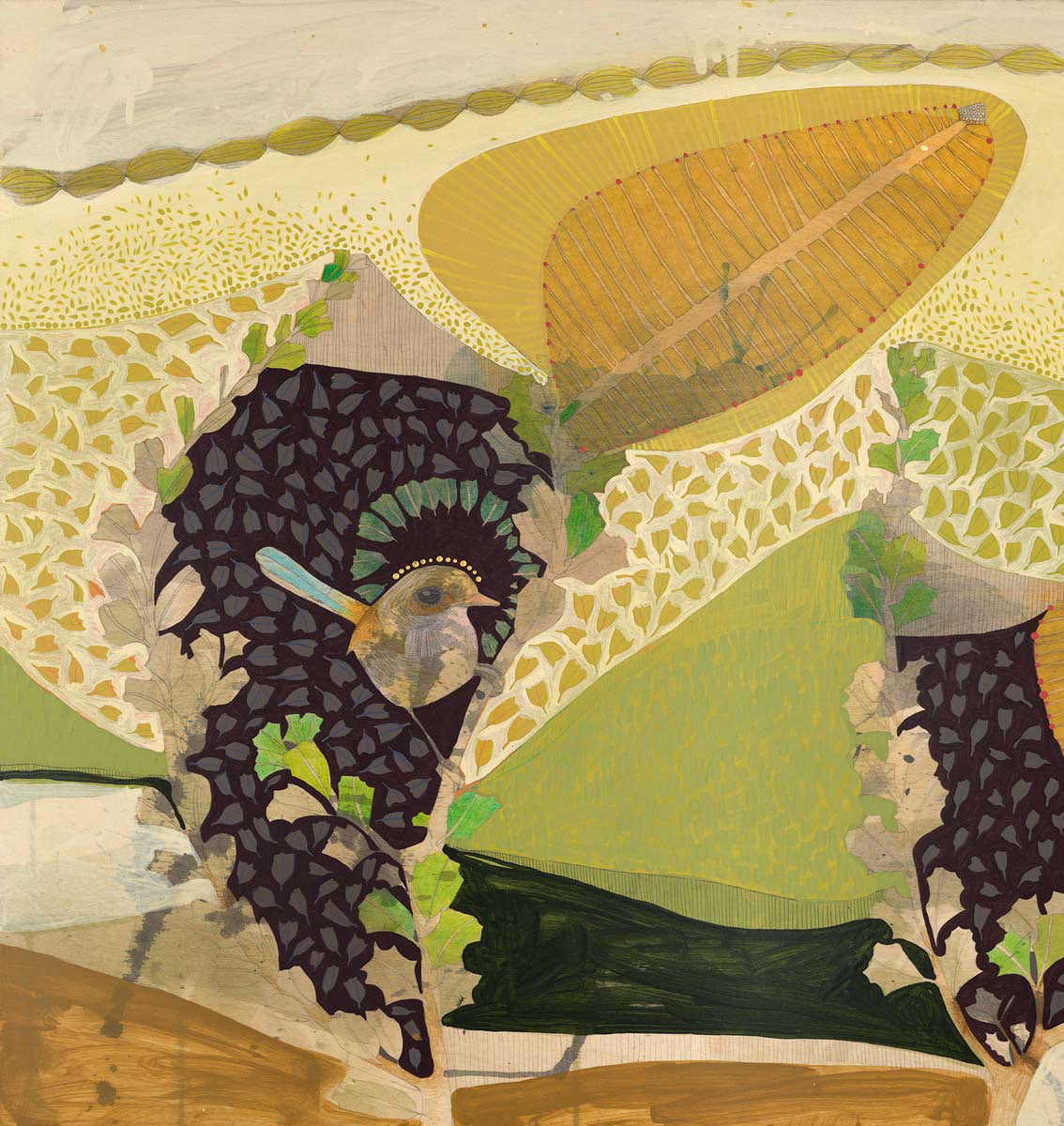 A Wish on the Wind - Little Blue Wrens and Cut Leaf Banksia - Painting