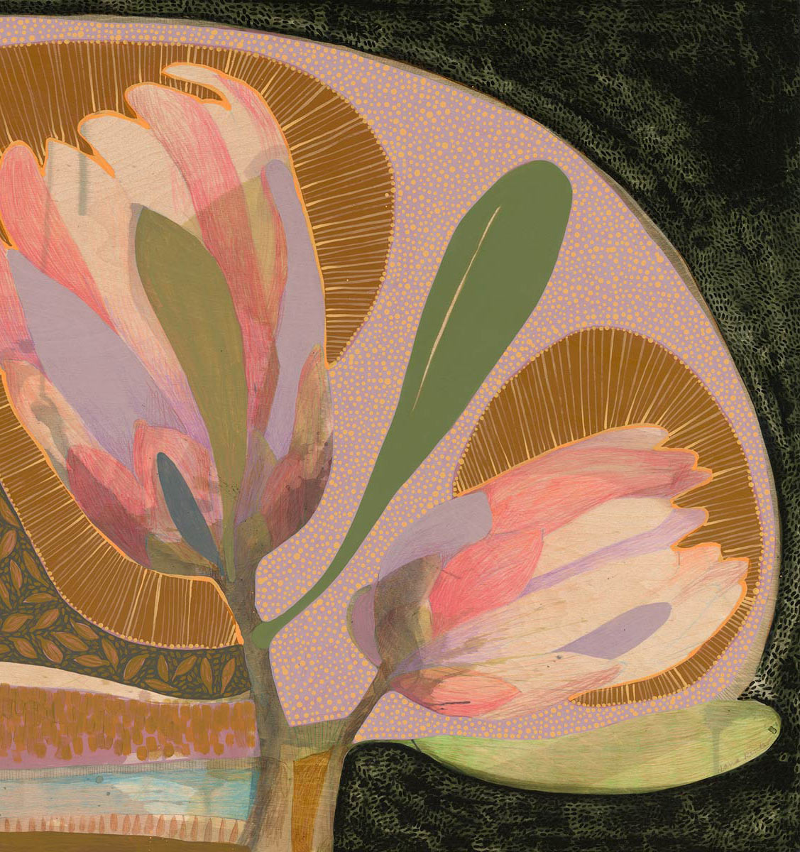Dreams on the Wind - Golden Hawk and Pink Ice Protea - Painting