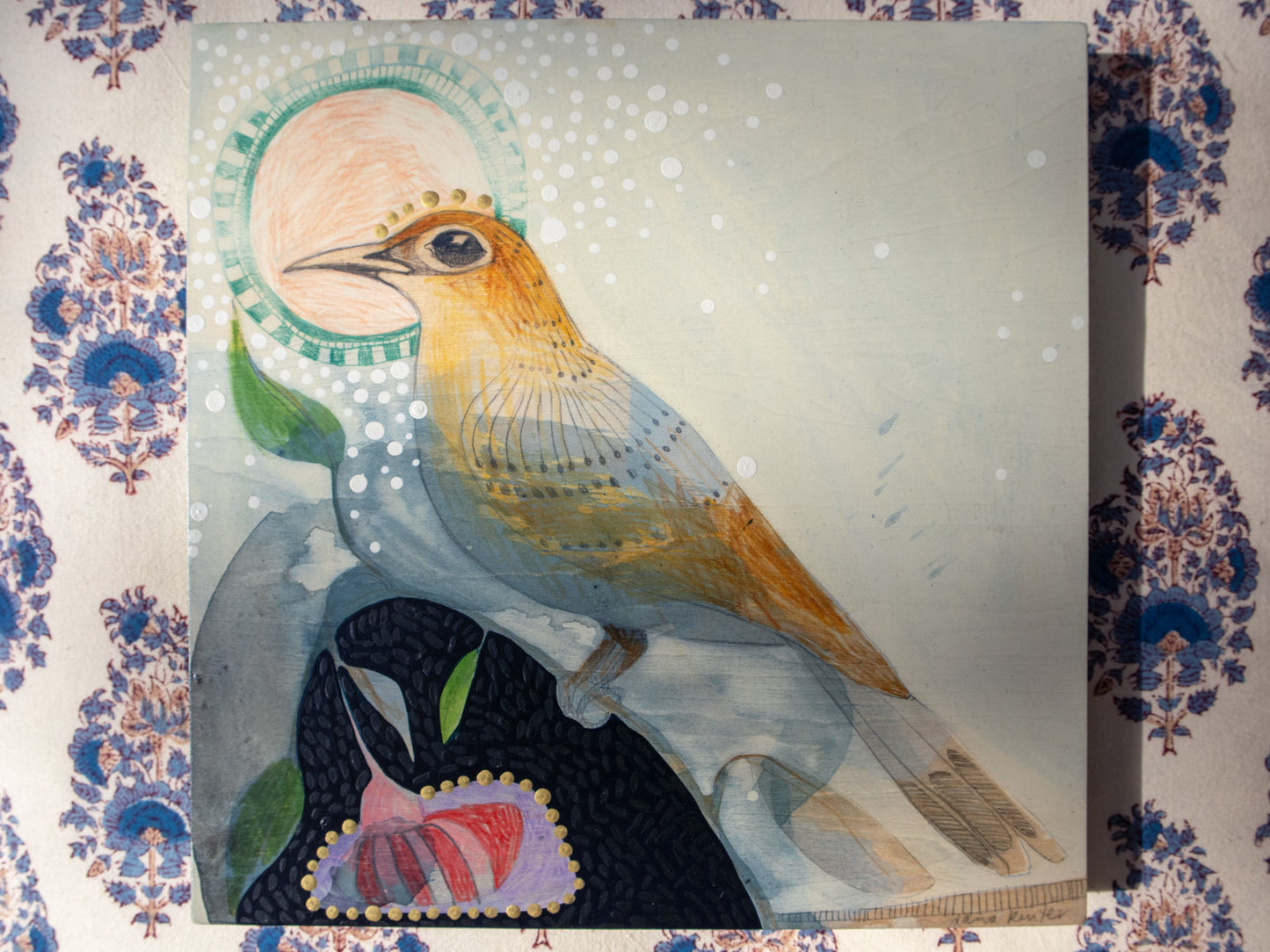 Little Wattle Bird and Silver Princess Eucalyptus - Painting