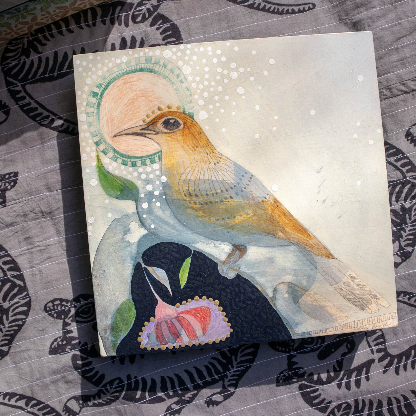 Little Wattle Bird and Silver Princess Eucalyptus - Painting