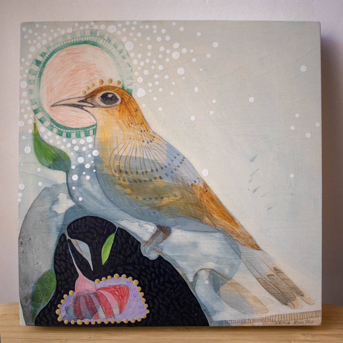 Little Wattle Bird and Silver Princess Eucalyptus - Painting