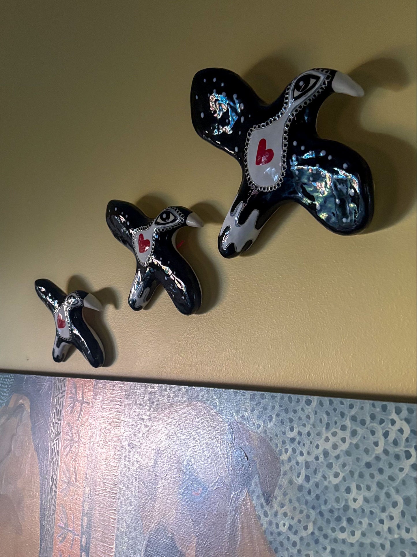 Mischief of Magpies (1) 🖤 Heart - Set of three wall hanging