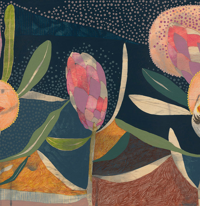 May My Heart Always Be Open, Zebra Finches and Protea - Edition Print