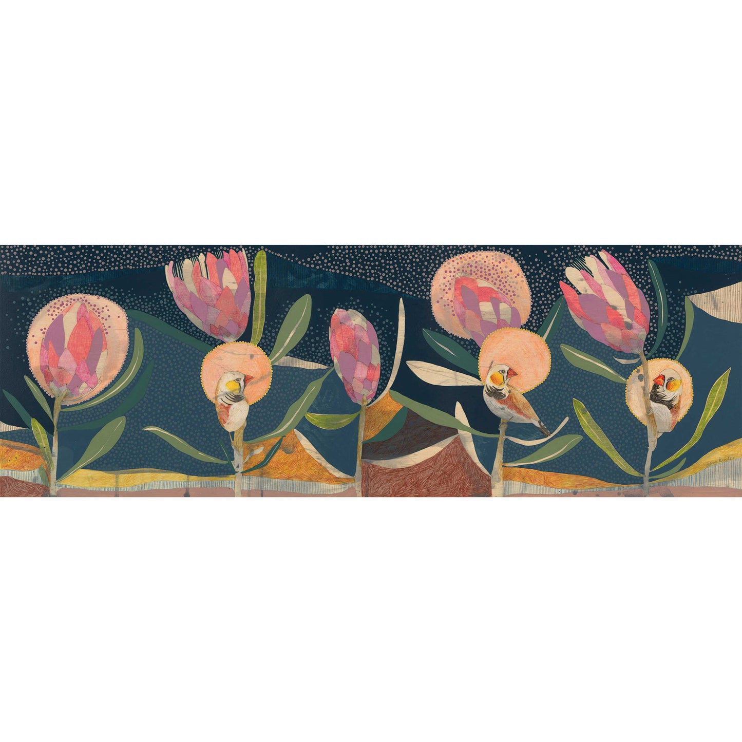 May My Heart Always Be Open, Zebra Finches and Protea - Edition Print