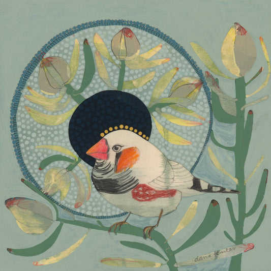 Zebra Finch and Leucadendron - mini print