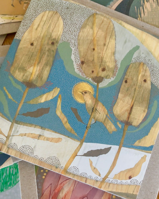my beautiful world, banksia and silvereye - card