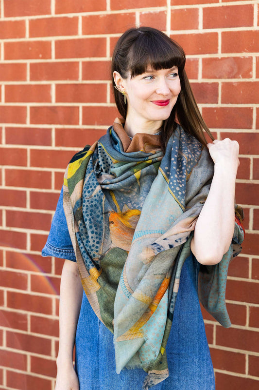Silvereyes and Eucalyptus 🌺 Cashmere Wool Scarf