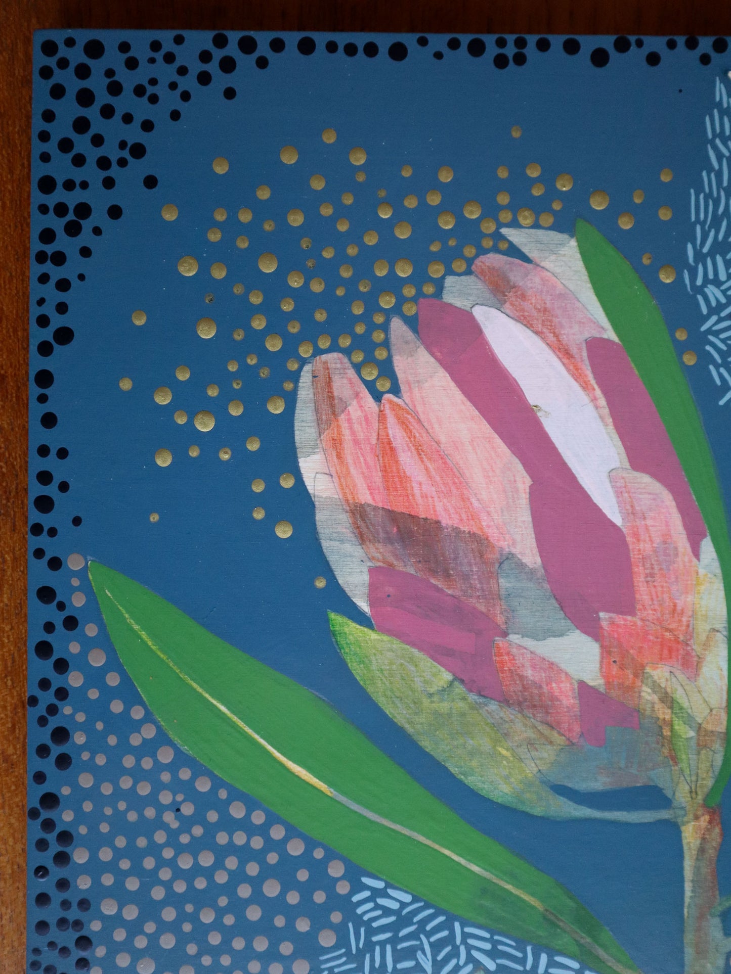 The Heart of Happiness - Silvereye and Pink Ice Protea Painting