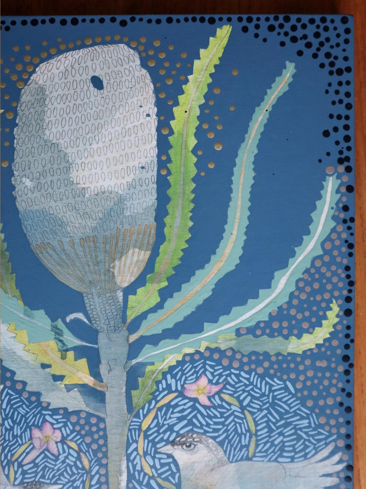 The Heart of Happiness - Striated Pardalote and Banksia Burdettii Painting