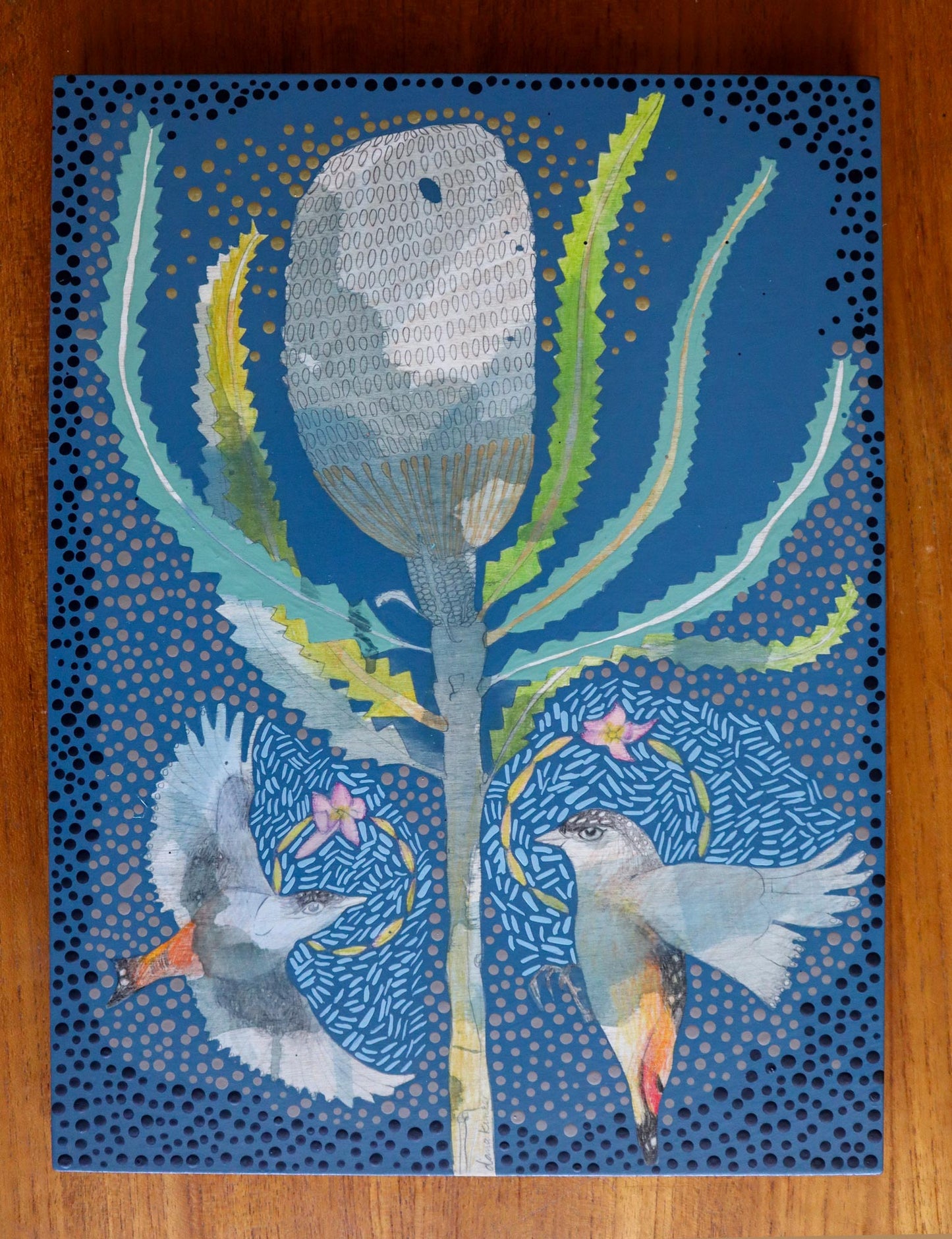 The Heart of Happiness - Striated Pardalote and Banksia Burdettii Painting