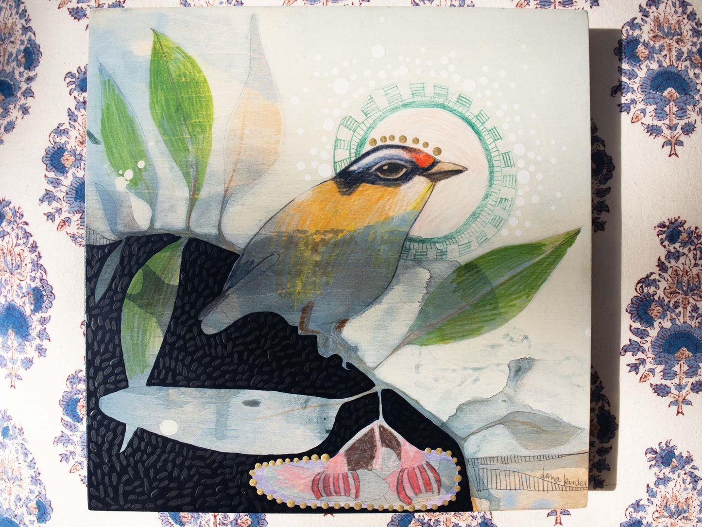 Striated Pardalote and Silver Princess Eucalyptus - Painting