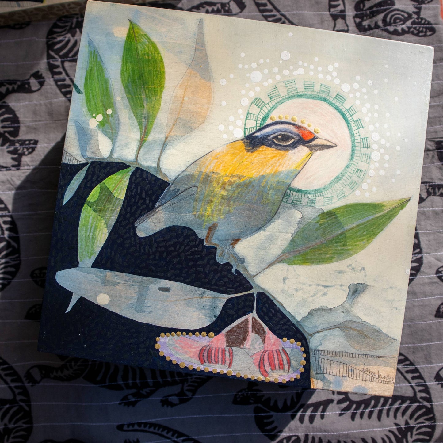 Striated Pardalote and Silver Princess Eucalyptus - Painting