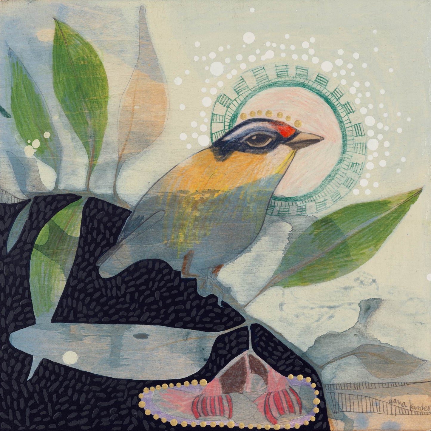 Striated Pardalote and Silver Princess Eucalyptus - Painting
