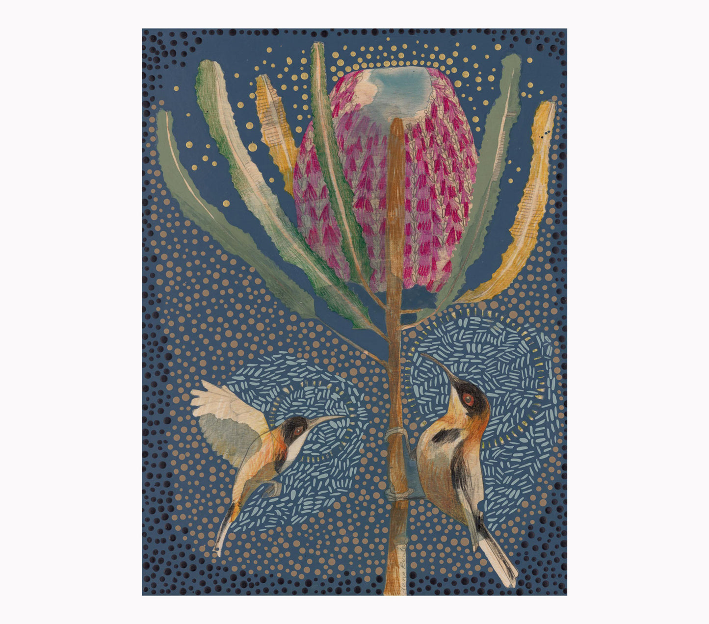 The Heart of Happiness - Eastern Spinebill and Banksia Menziesii Painting