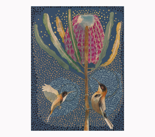 The Heart of Happiness - Eastern Spinebill and Banksia Menziesii Painting