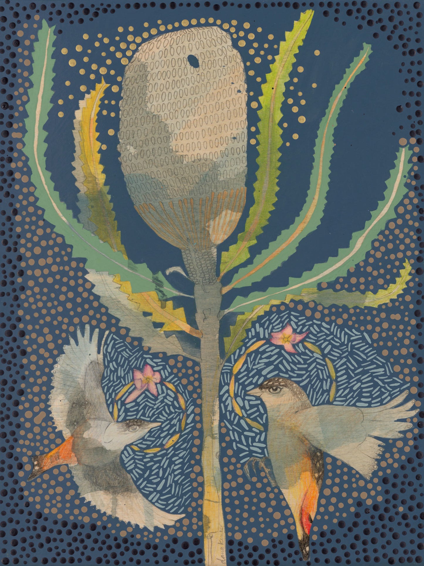 Striated Pardalote and Banksia Burdettii - Mini Print