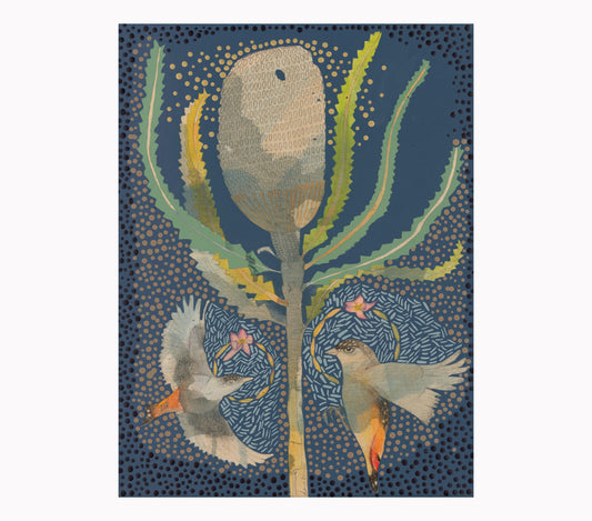 The Heart of Happiness - Striated Pardalote and Banksia Burdettii Painting
