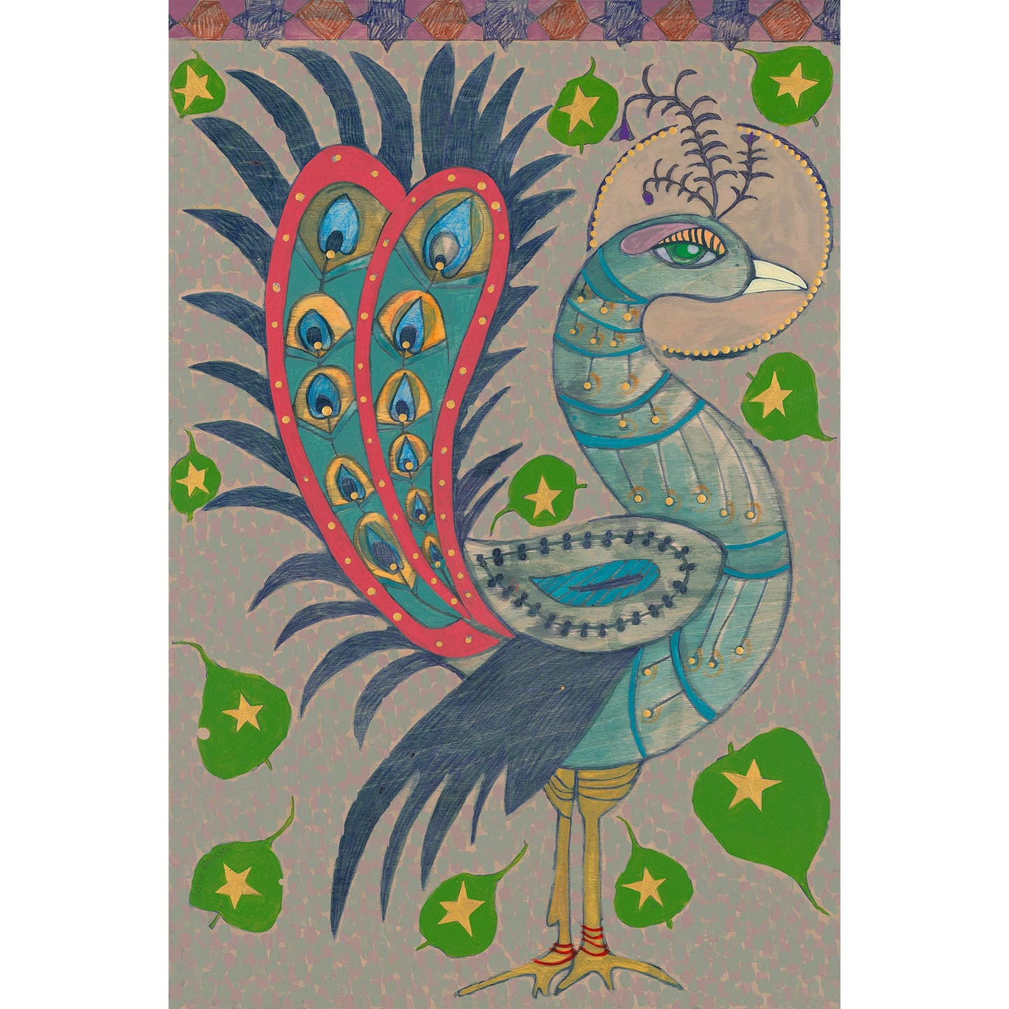 The Stars Hang by Threads, Peacock and Sacred Fig Leaf - Painting