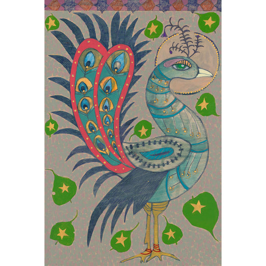 The Stars Hang by Threads, Peacock and Sacred Fig Leaf - Painting