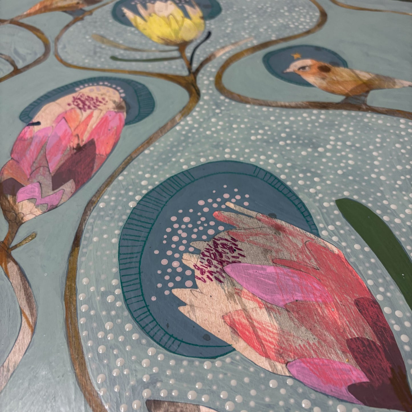 Til the Sun and the Moon and the Stars - Weebill and Protea - Painting