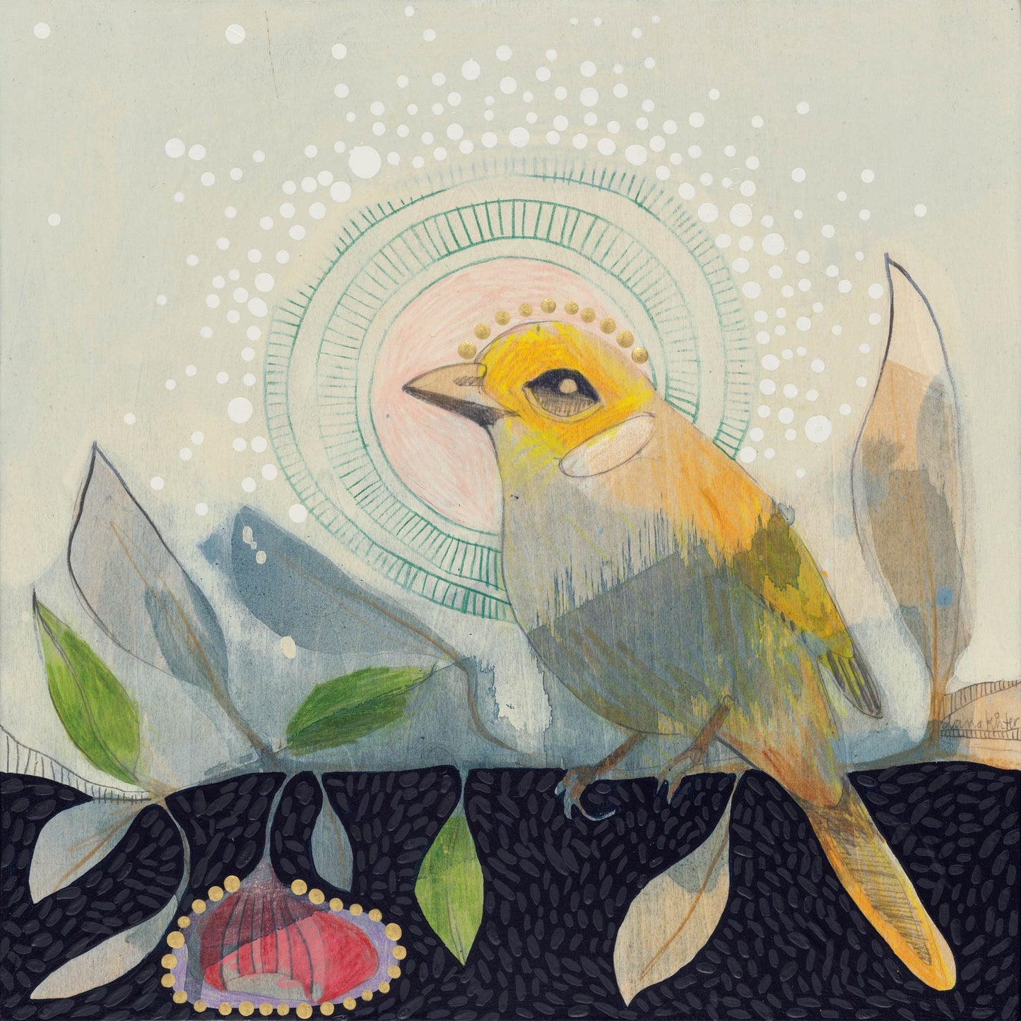 White Plumed Honeyeater and Silver Princess Eucalyptus - Painting
