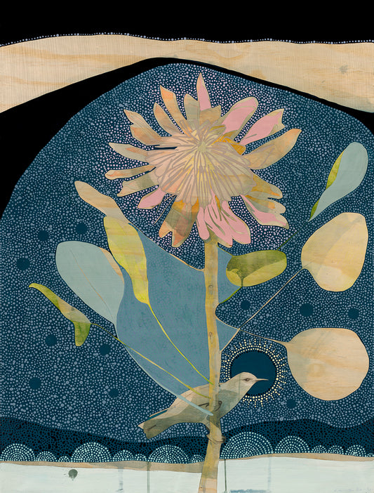 when it is dark enough you can see the stars (ii), grey-breasted silvereye and king protea - edition print