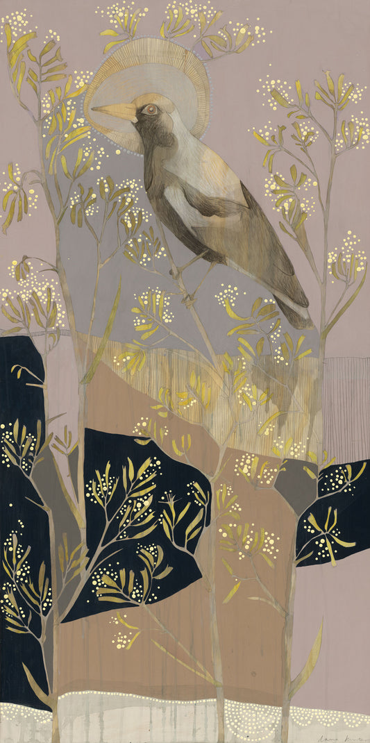 winter, magpie and yellow kangaroo paw - edition print
